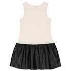 Girls Beige & Black Heart Dress Set, 1, hi-res
