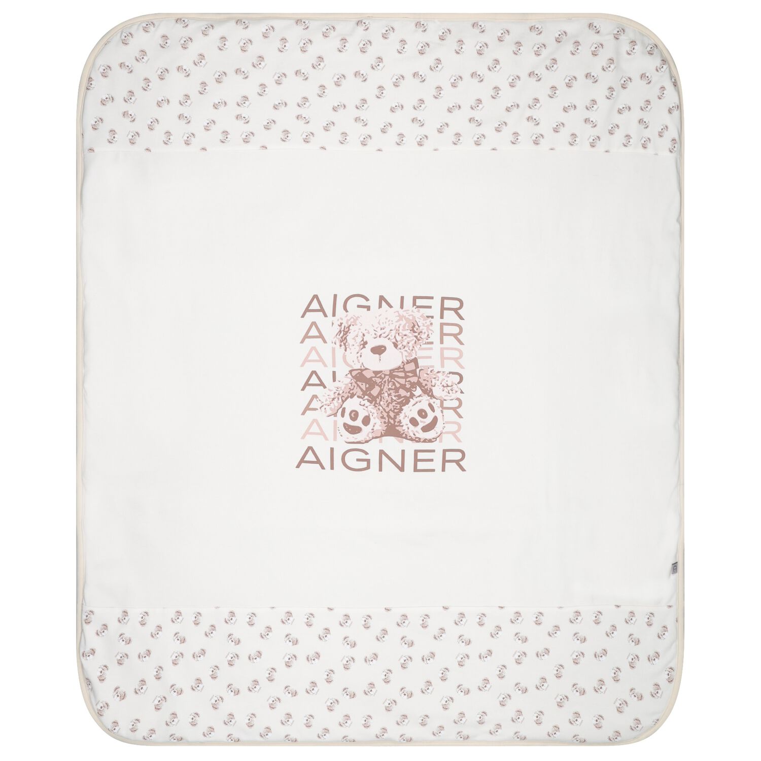 White & Beige Teddy Bear Logo Baby Blanket , 1, hi-res