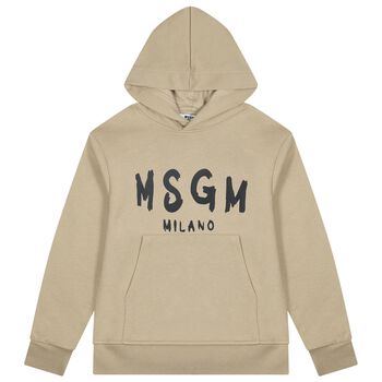 Beige & Black Logo Hooded Top