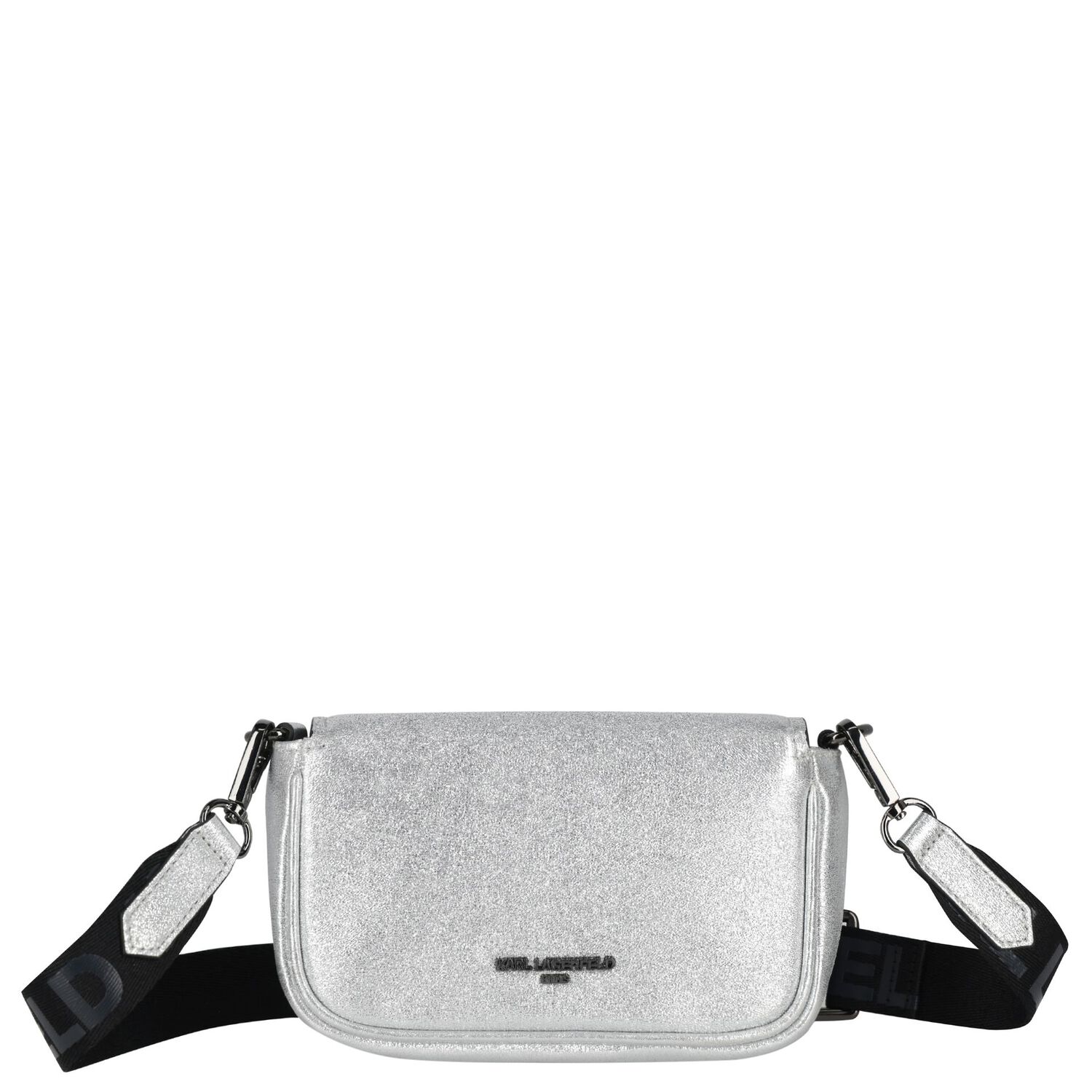 Girls Metallic Silver Ikonik Karl Logo Handbag, 1, hi-res