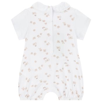 Baby Girls White & Beige Ruffled Romper