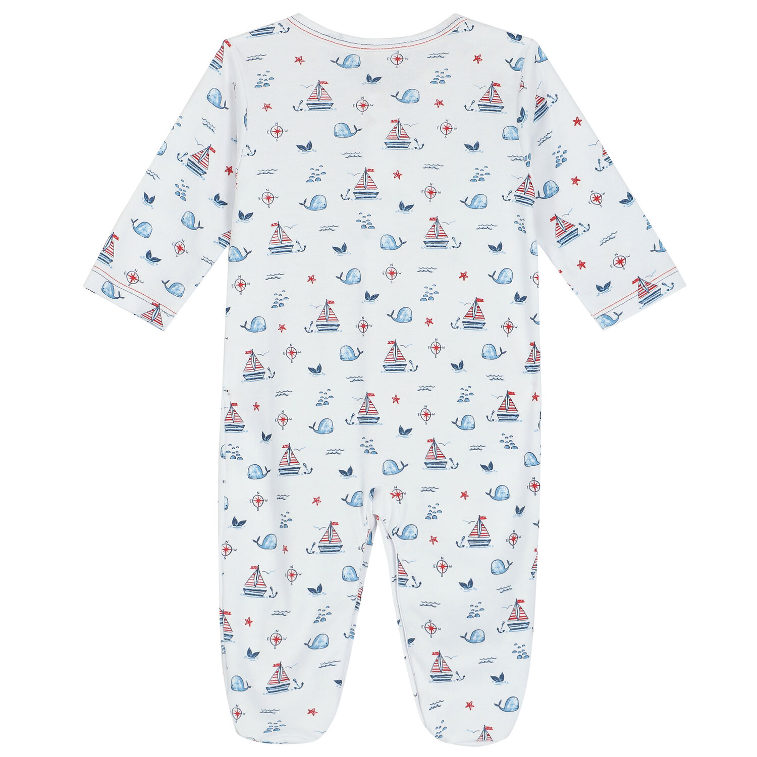 Baby Boys White Sail & Whale Babygrow, 1, hi-res