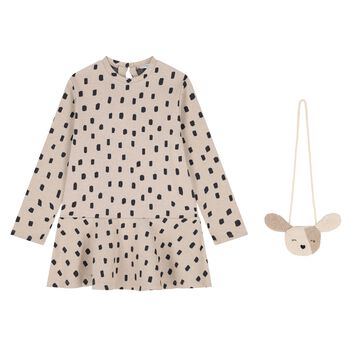 Girls Beige & Black Spot Dress Set
