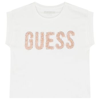 Girls White Cotton Logo T-Shirt