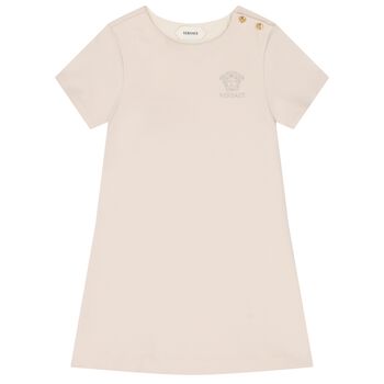 Girls Beige Medusa Logo Dress