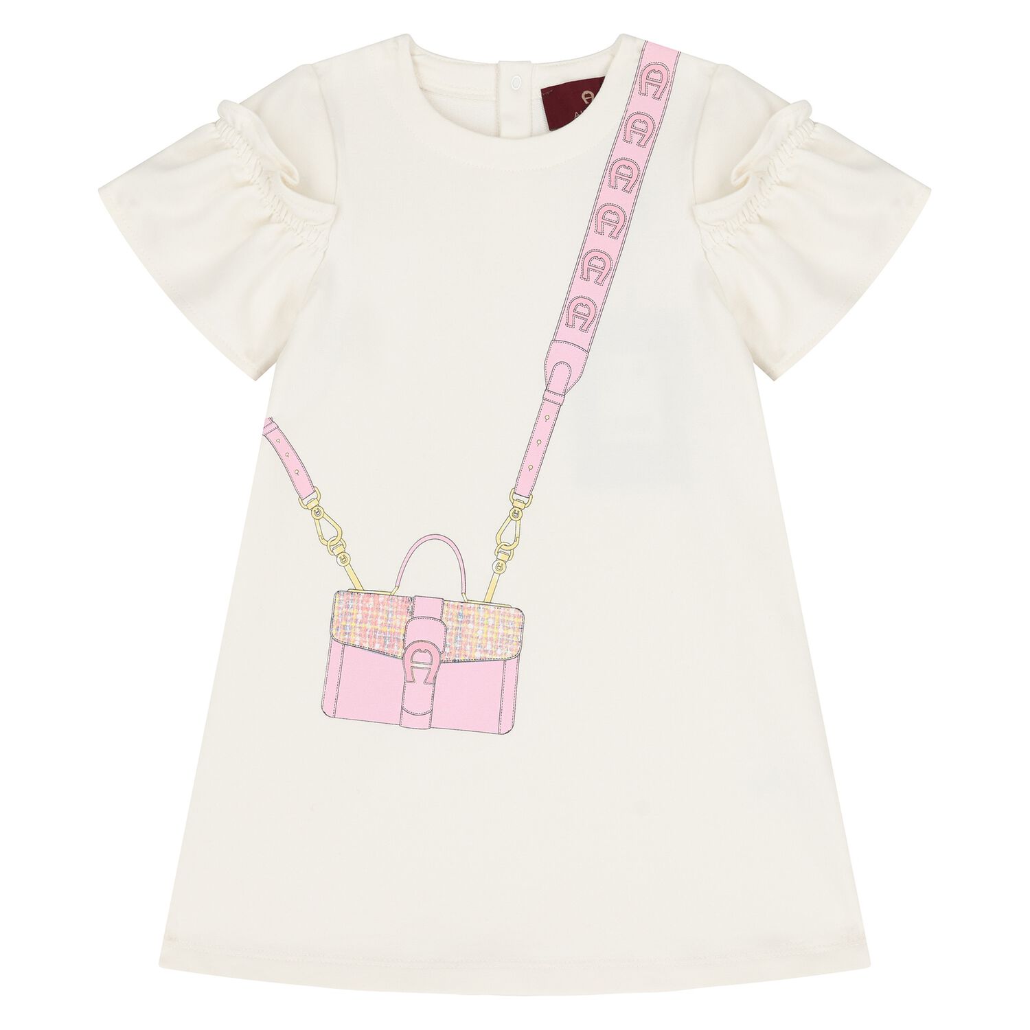 Younger Girls Ivory Bag Print Dress, 1, hi-res