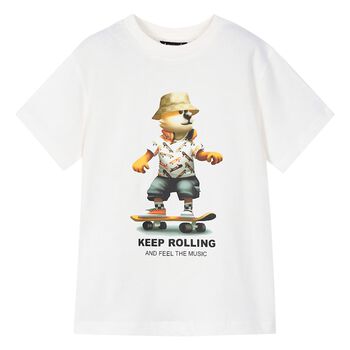 Boys Ivory Skateboard Bear T-Shirt