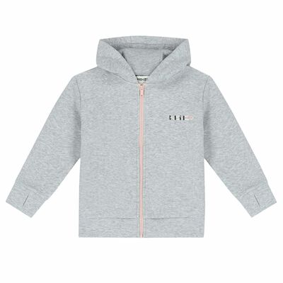 Girls Grey Logo Hooded Zip Up Top