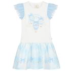 Girls White & Blue Balloon Dress, 1, hi-res