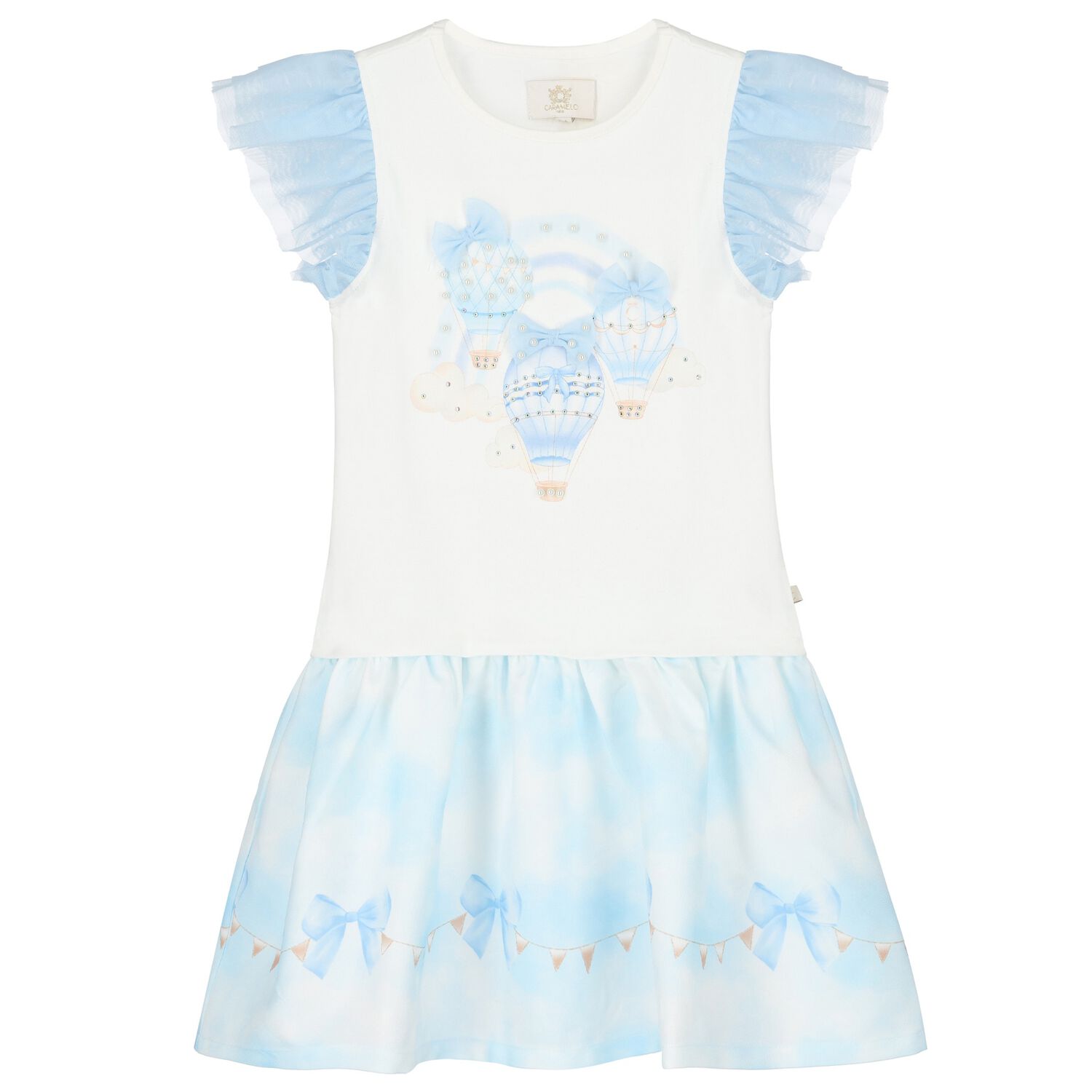 Girls White & Blue Balloon Dress, 1, hi-res image number null