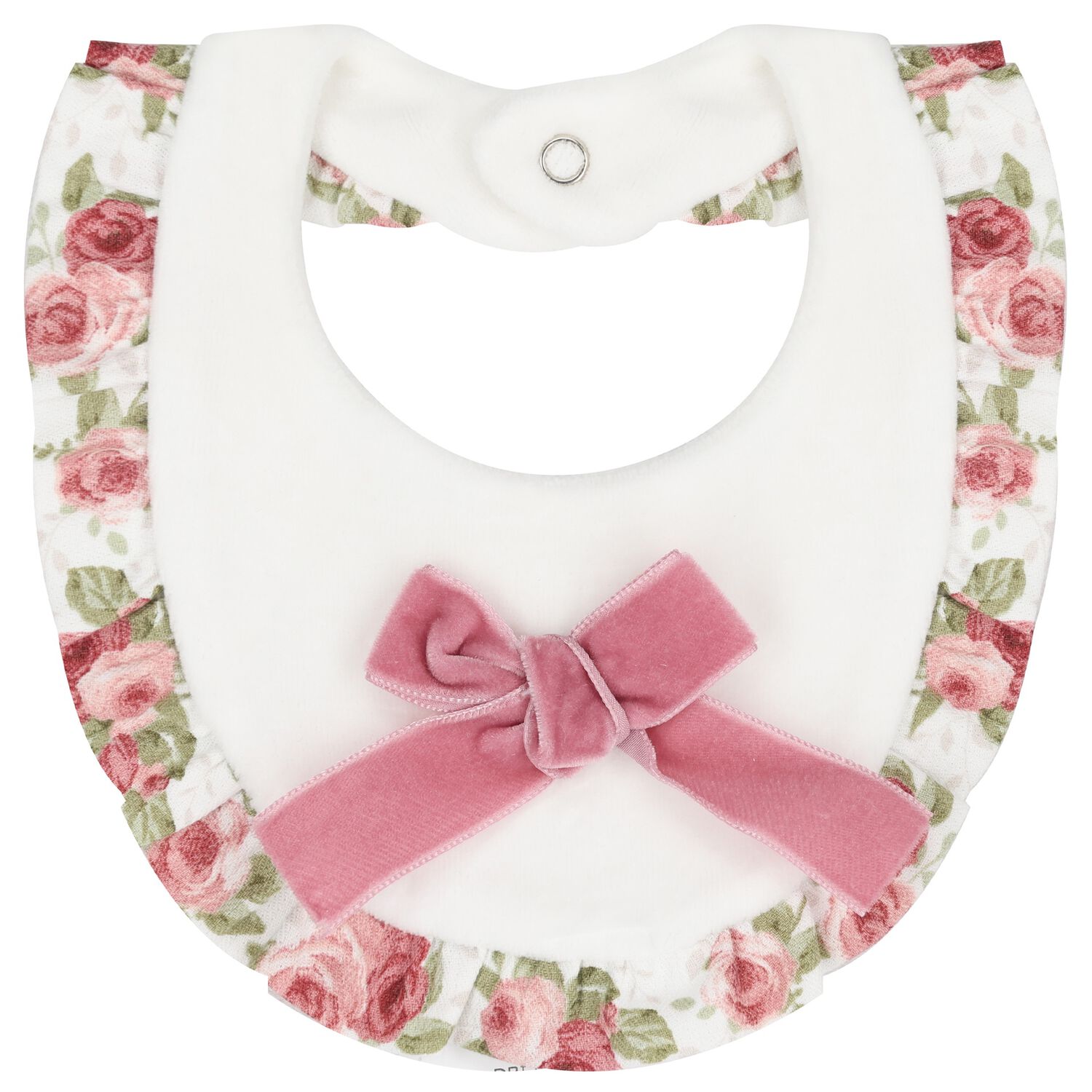 Baby Girls Ivory & Pink Floral Bib, 1, hi-res