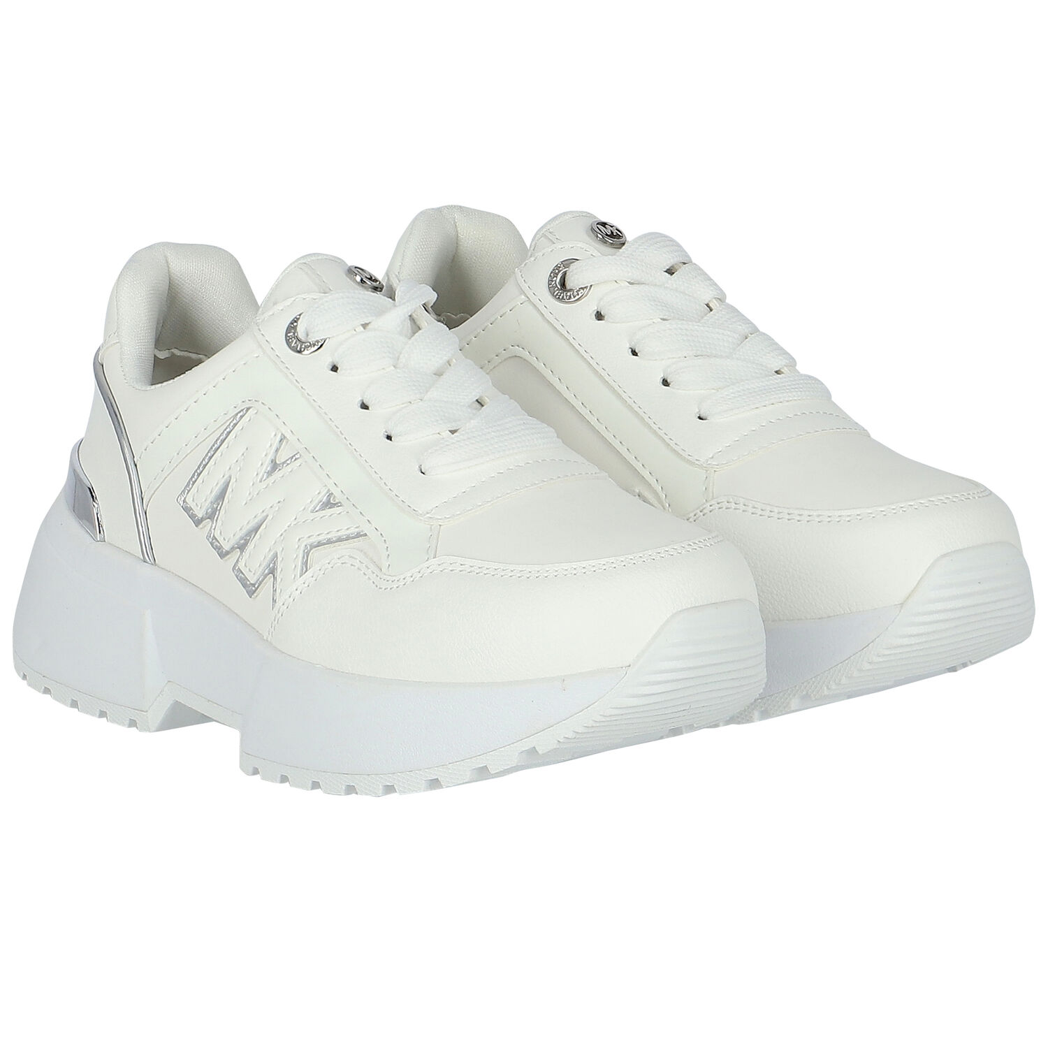 Girls White & Silver Logo Trainers, 1, hi-res image number null