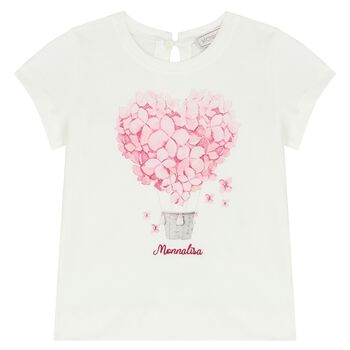 Younger Girls Ivory Diamante Logo T-Shirt