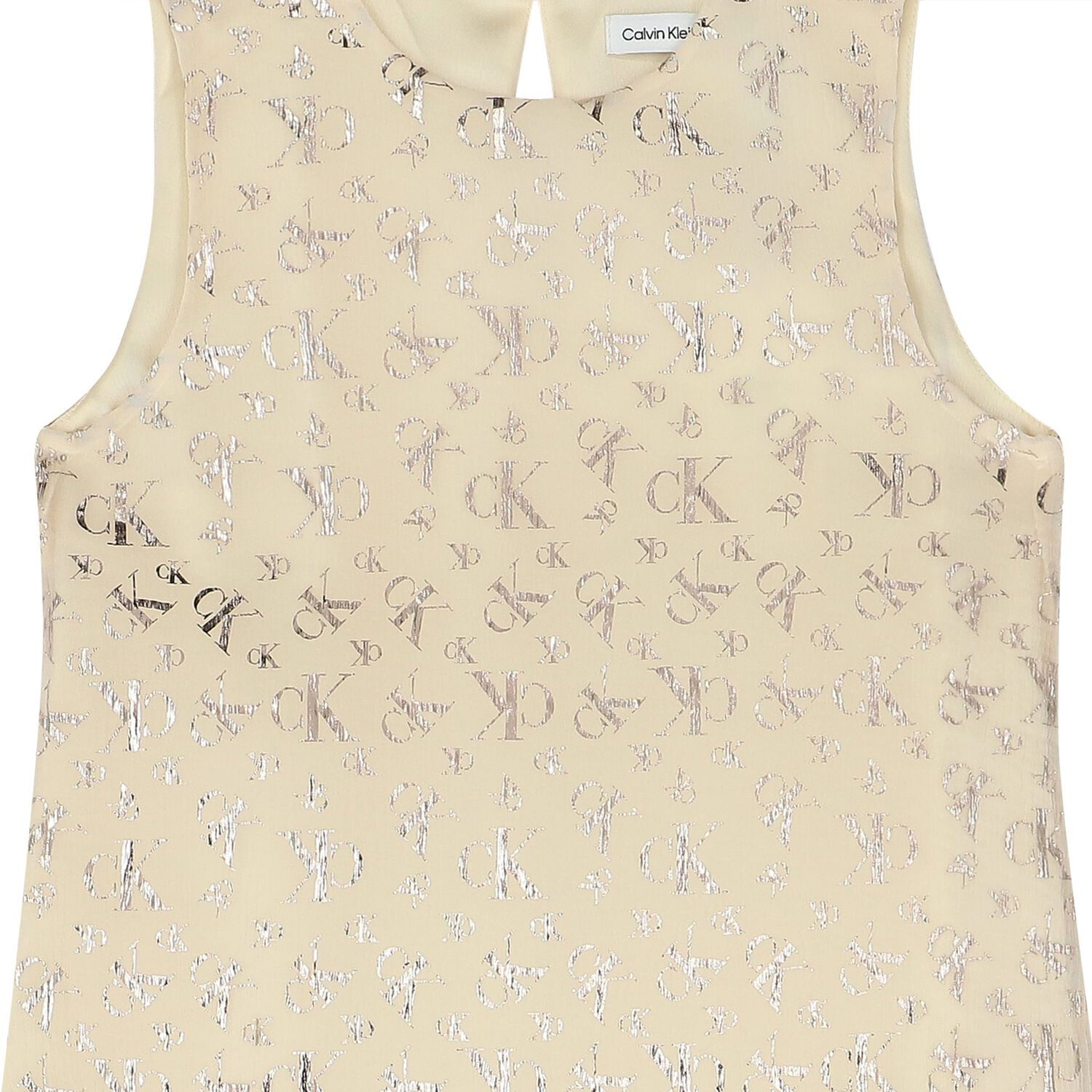 Girls Ivory & Gold Satin Dress, 1, hi-res