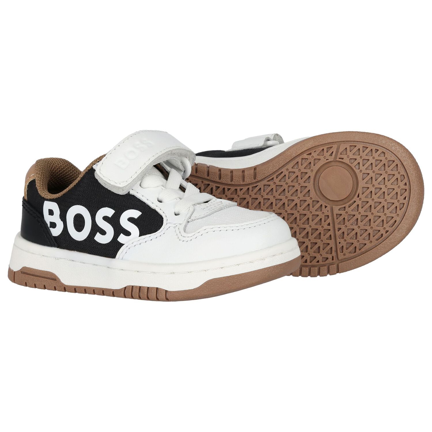 Boys White, Beige & Black Logo Trainers, 1, hi-res image number null