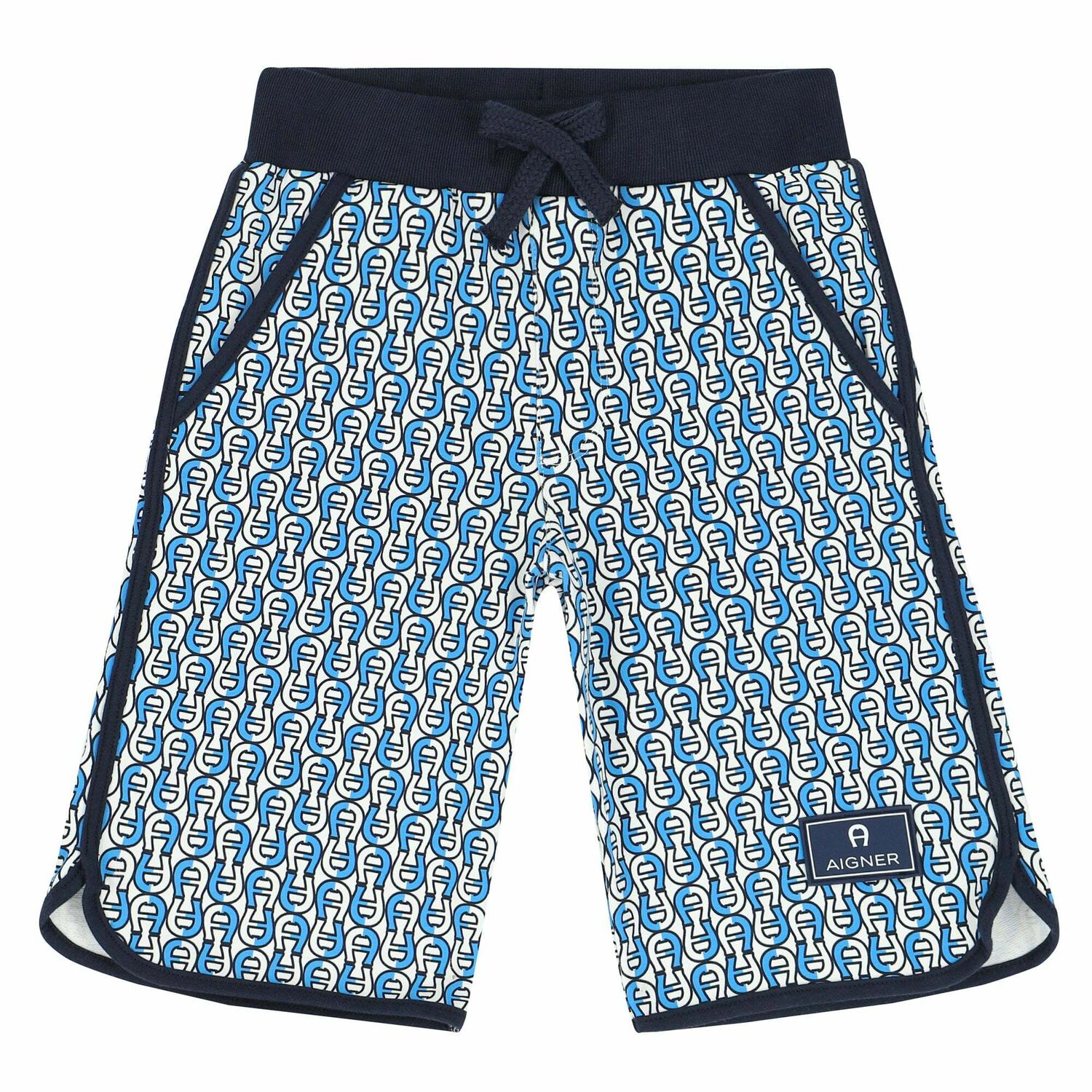 Boys White & Blue Logo Shorts, 1, hi-res