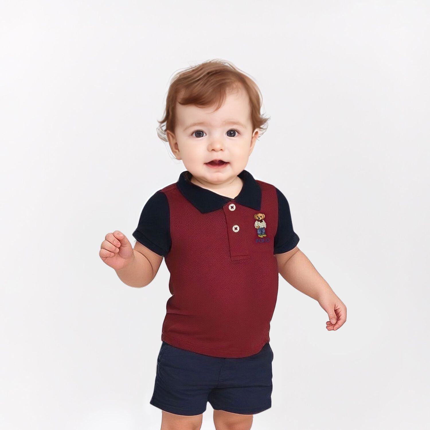 Baby Boys Burgundy Polo Bear Polo Shirt, 1, hi-res