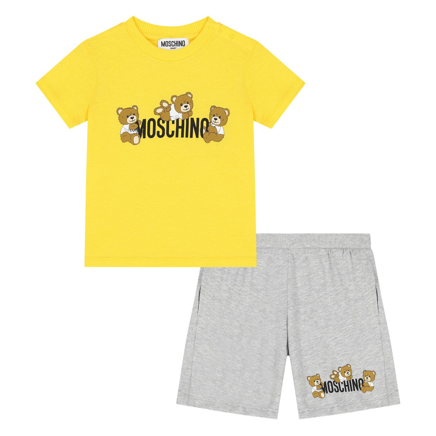 Younger Yellow & Grey Teddy Bear Logo Shorts Set, 1, hi-res