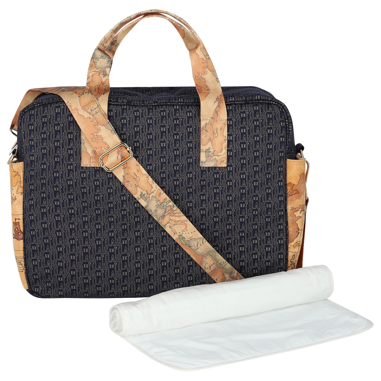 Navy Blue & Beige Logo Baby Changing Bag, 1, hi-res