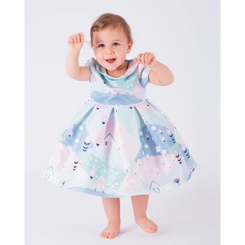 Younger Girls Blue & Pink Satin Dress