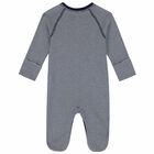Baby Boys Navy & White Striped Logo Babygrow, 1, hi-res