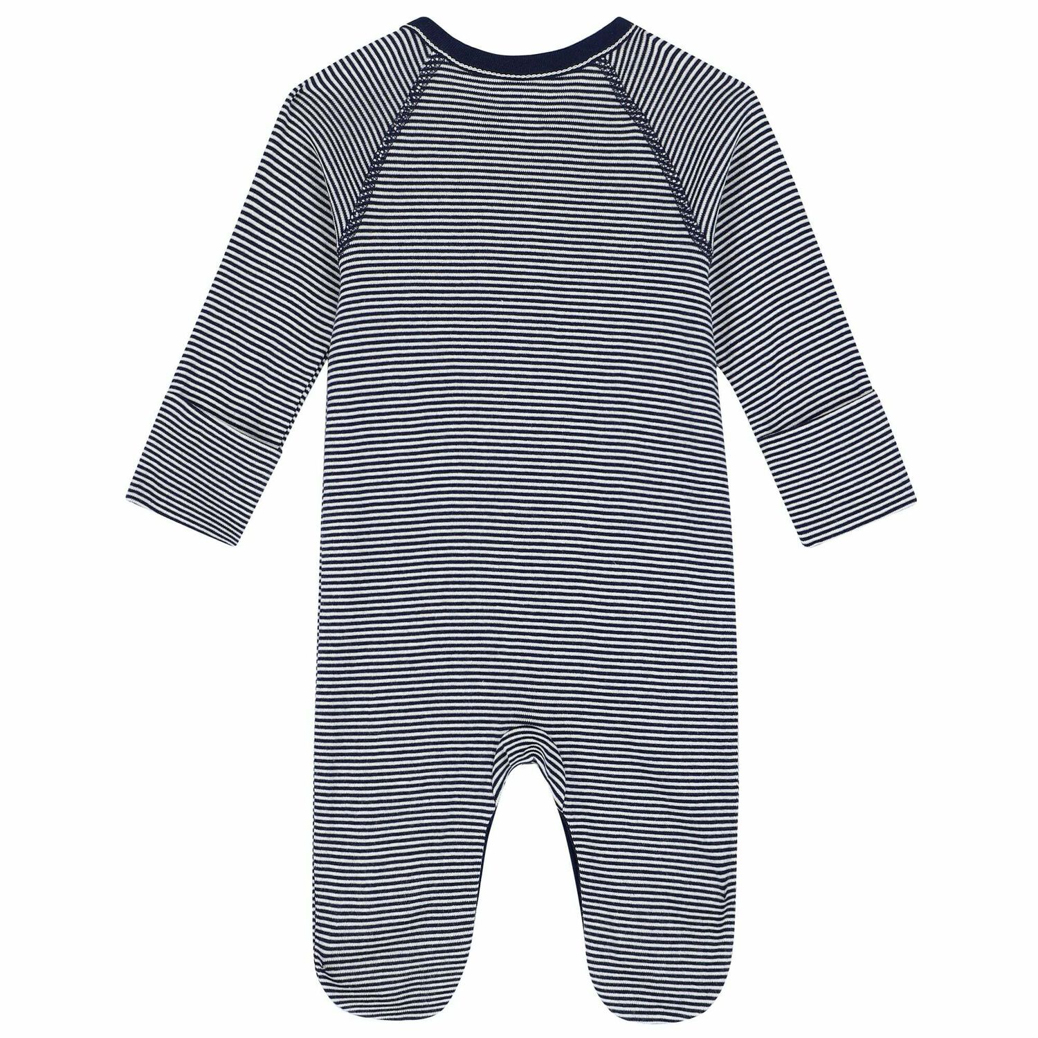 Baby Boys Navy & White Striped Logo Babygrow, 1, hi-res