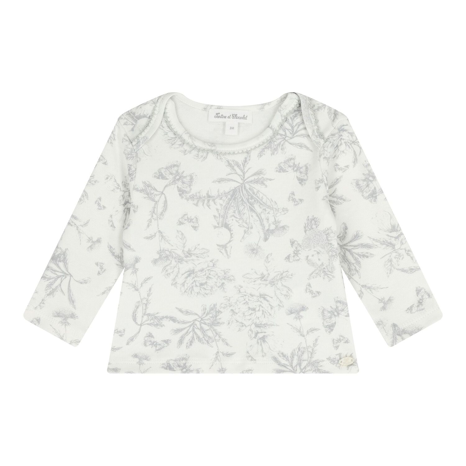 Grey & White Toile De Jouy Cotton Baby Pyjamas, 2, hi-res