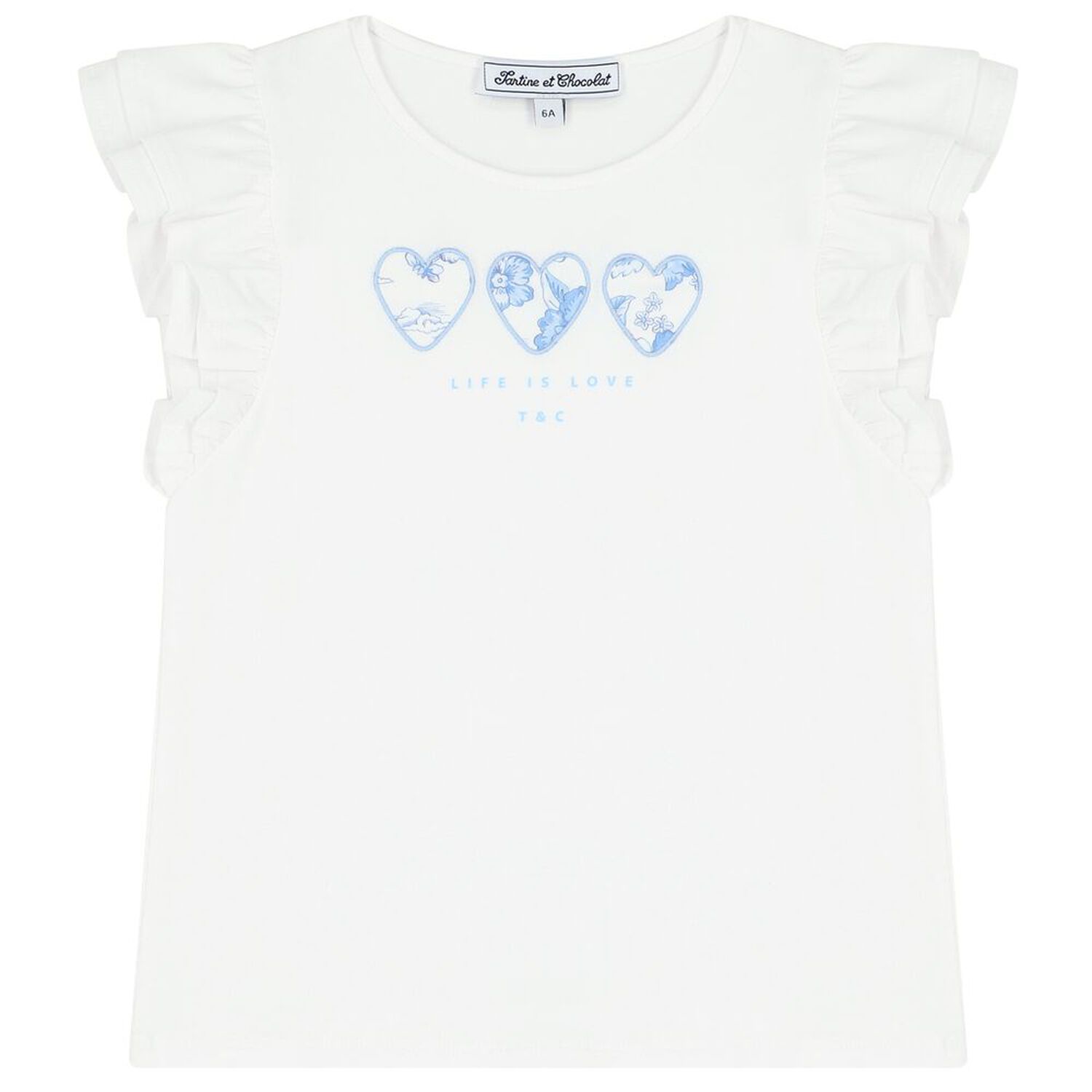 Girls White Hearts T-Shirt, 1, hi-res