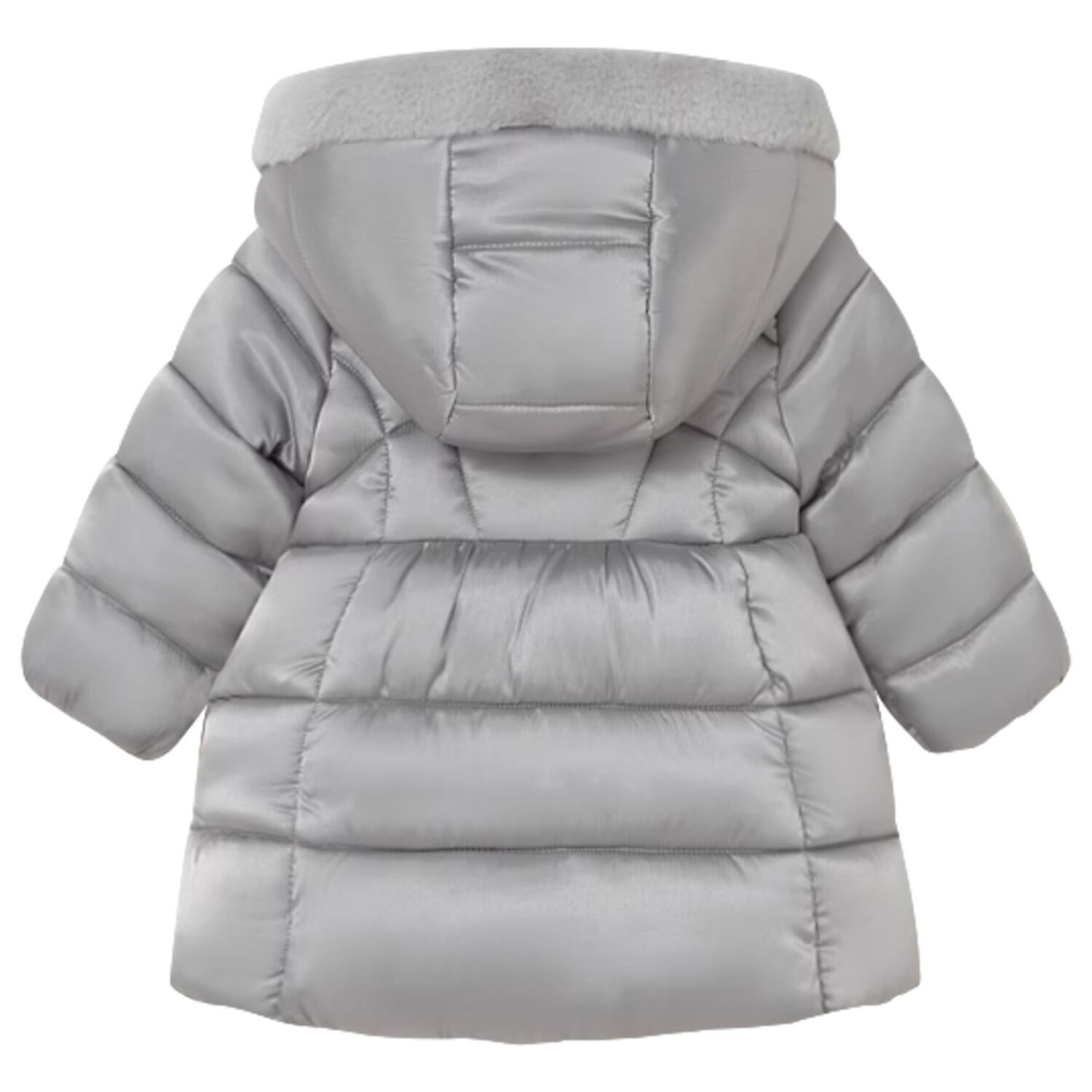 Younger Girls Grey Hooded Puffer Coat, 2, hi-res