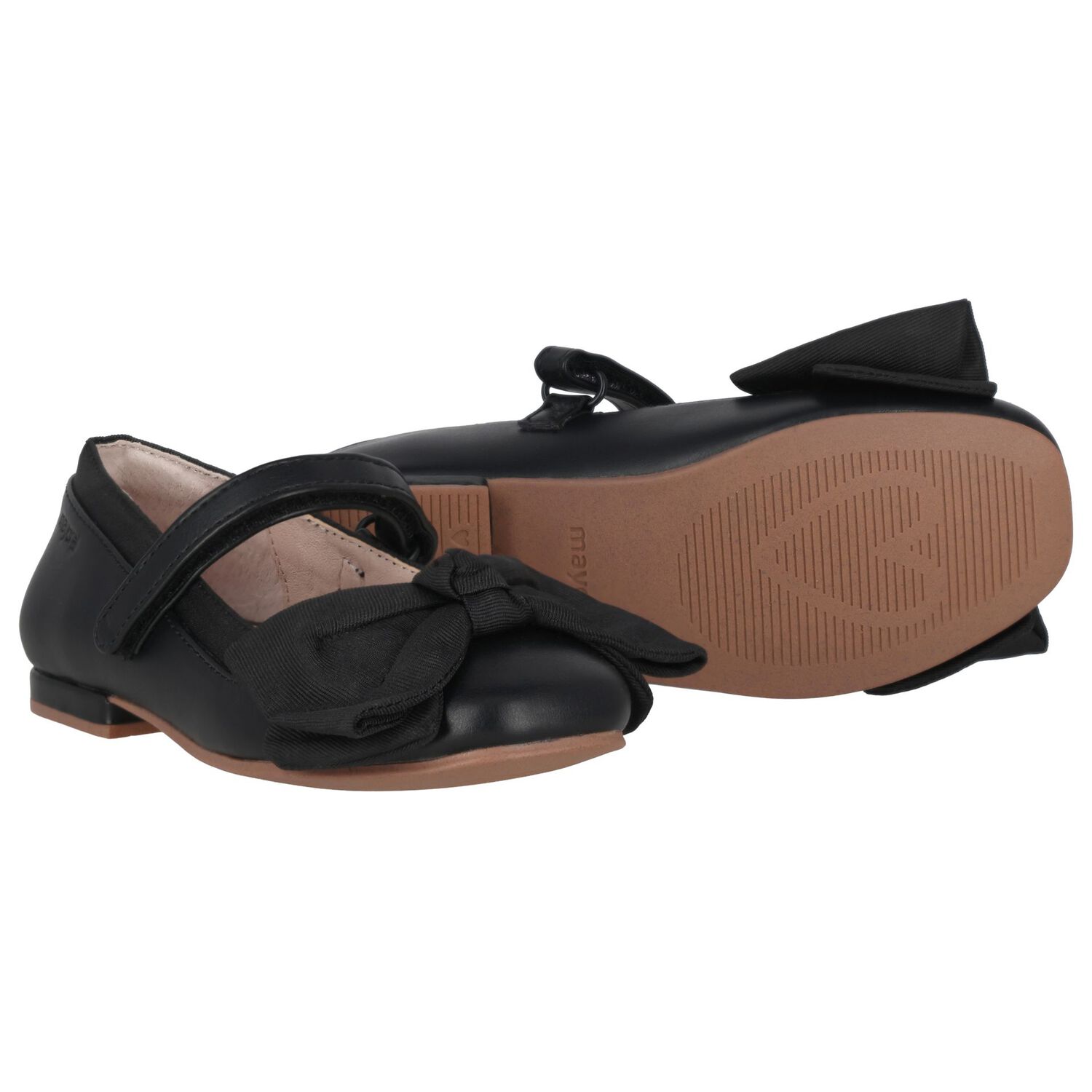 Girls Black Flower Shoes, 1, hi-res