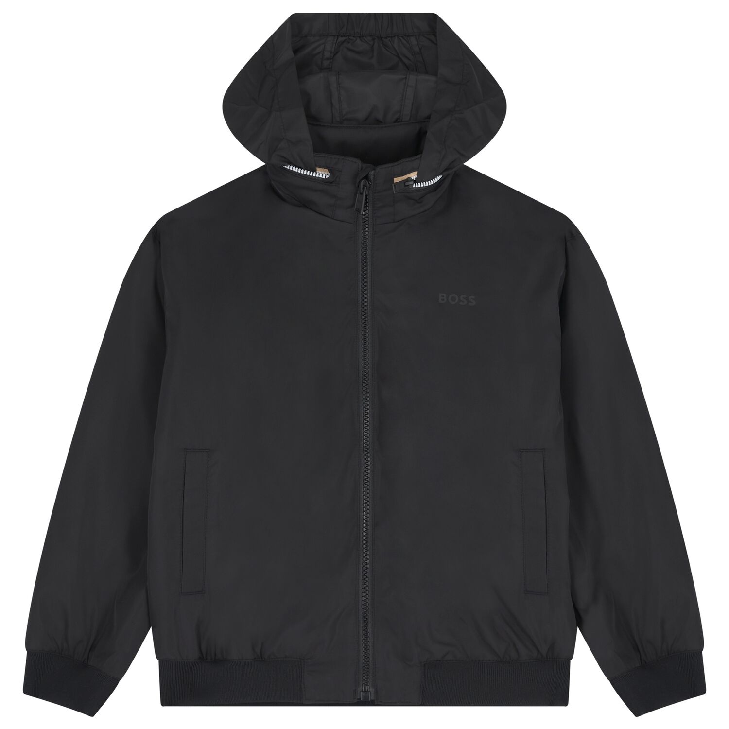 Boys Black Logo Padded Jacket, 1, hi-res