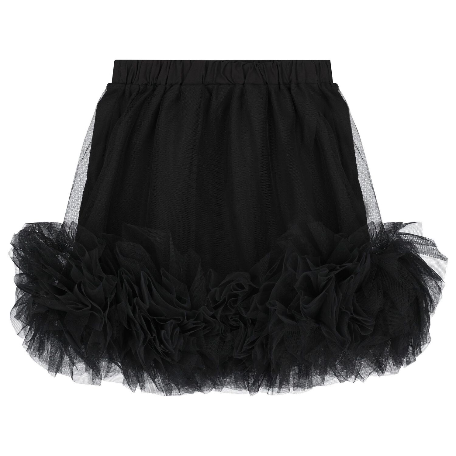 Girls Black Tulle Ruffle Skirt, 1, hi-res