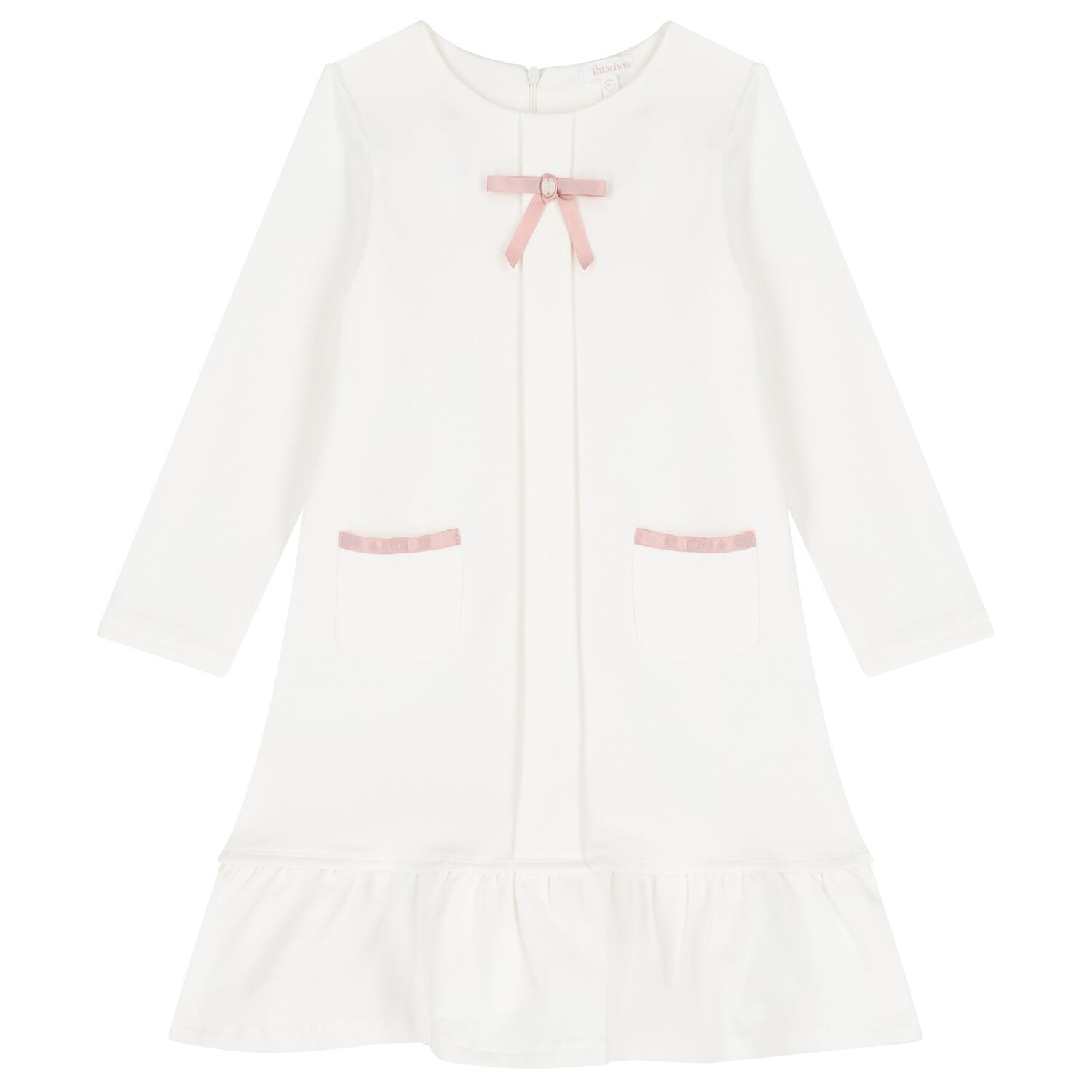 Girls Ivory Grosgrain Bow Dress, 1, hi-res
