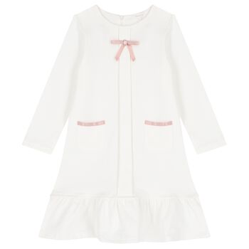 Girls Ivory Grosgrain Bow Dress