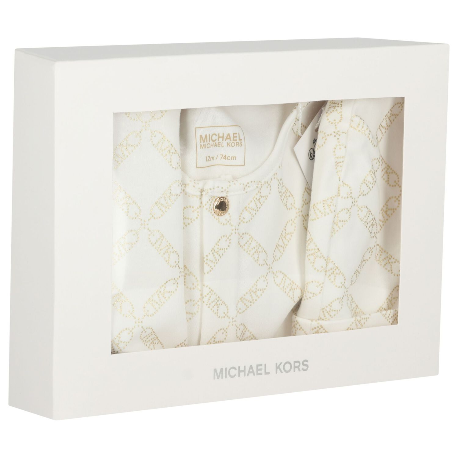 Baby Girls Ivory & Gold Logo Babygrow Gift Set, 1, hi-res