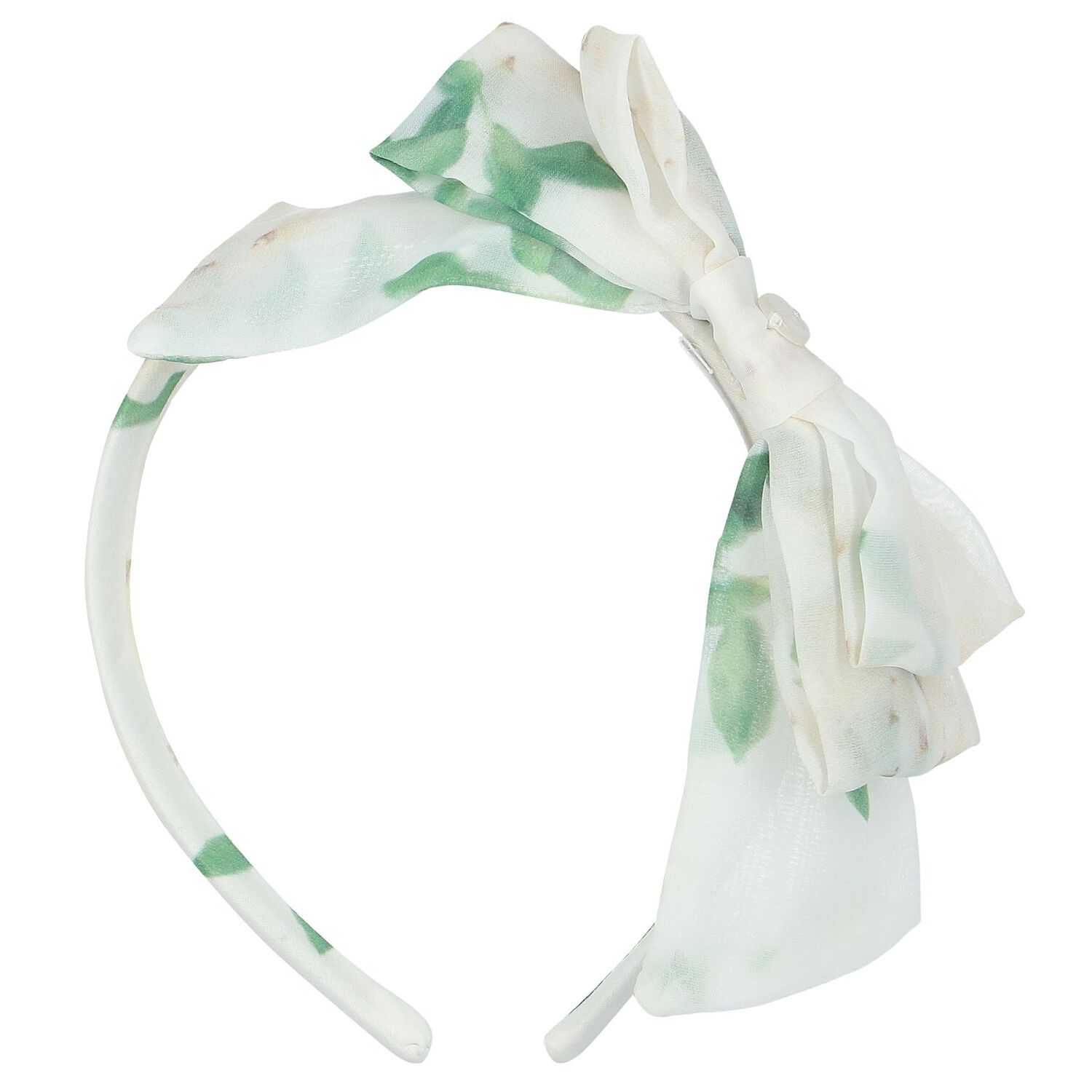Girls Ivory & Green Floral Chiffon Headband, 2, hi-res