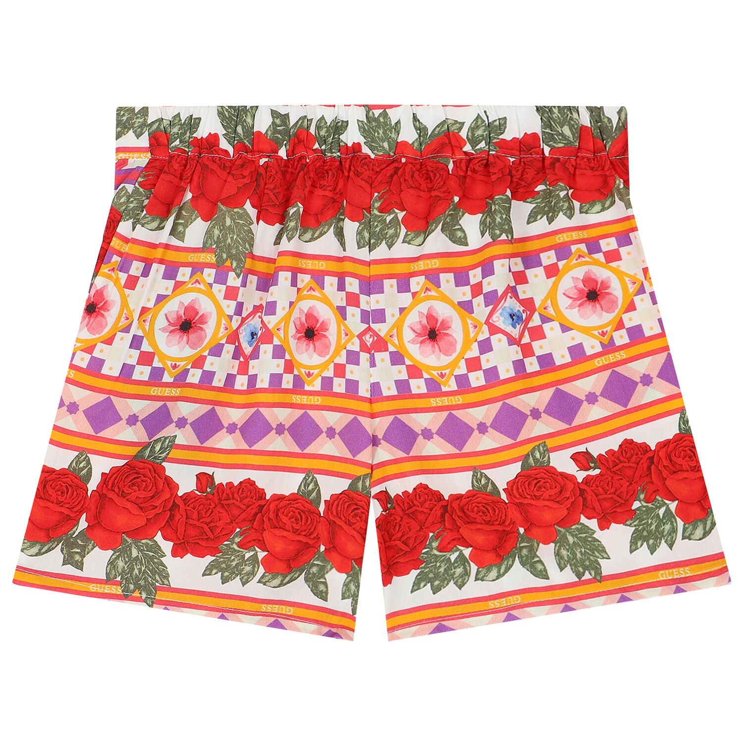 Girls Red & White Floral Shorts, 1, hi-res