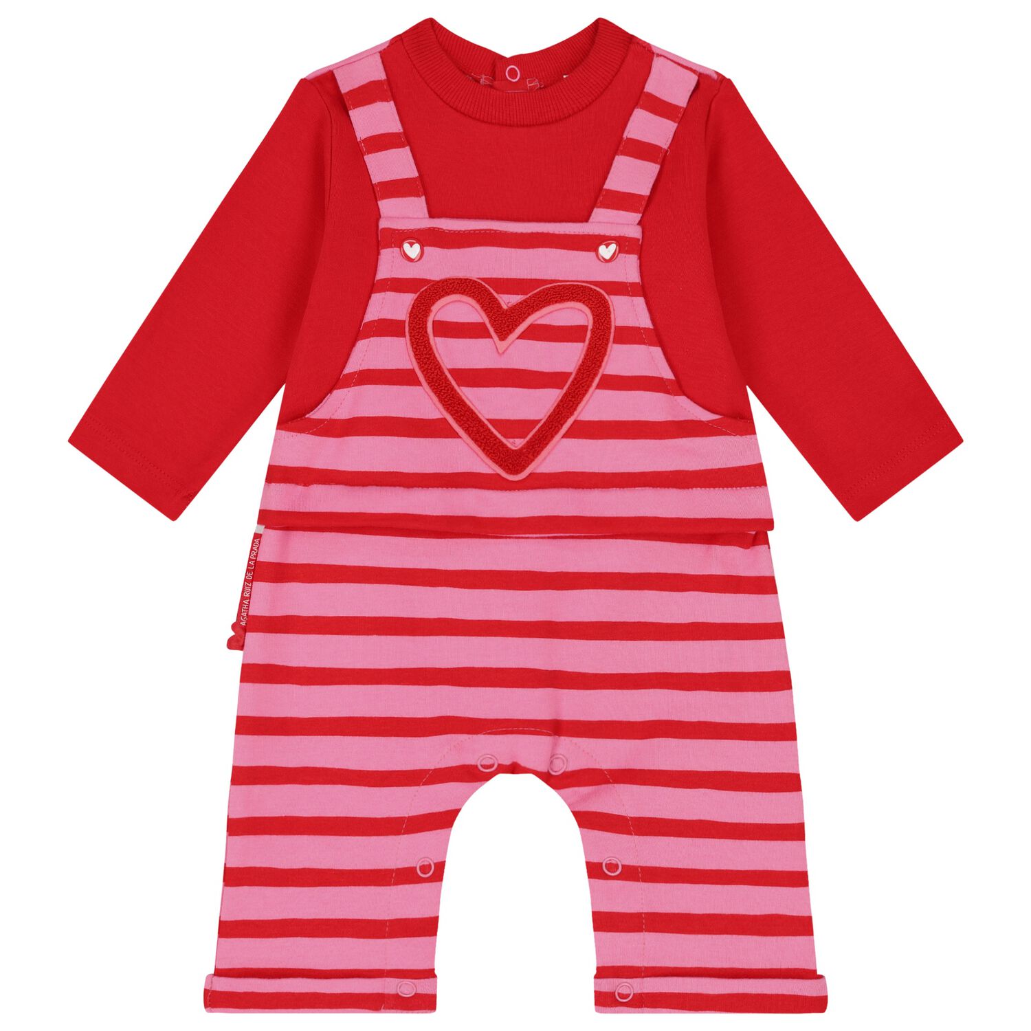 Baby Girls Pink & Red Heart Romper, 1, hi-res