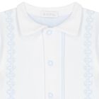 Baby Boys White & Blue Romper, 1, hi-res