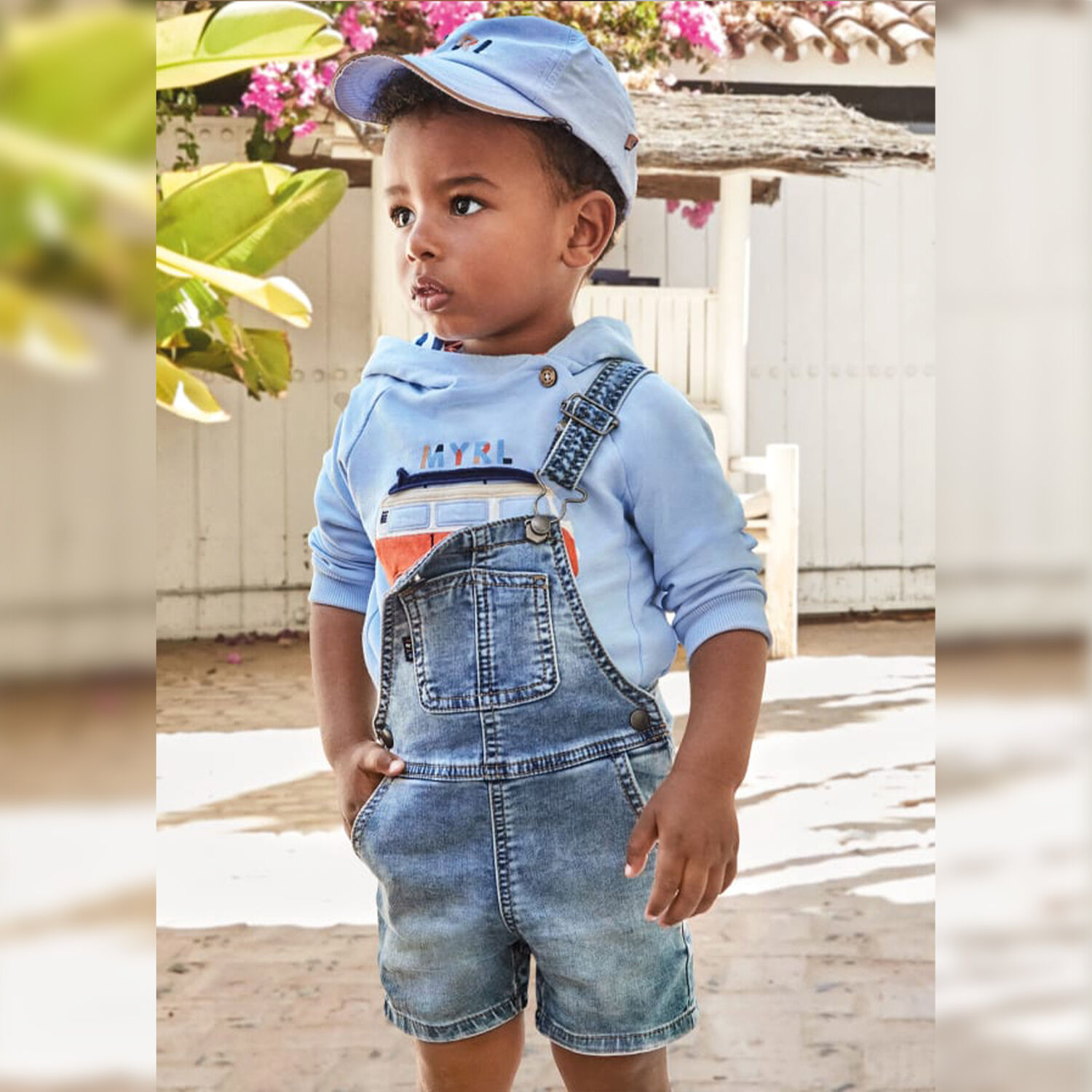 Younger Boys Blue Denim Dungaree, 1, hi-res