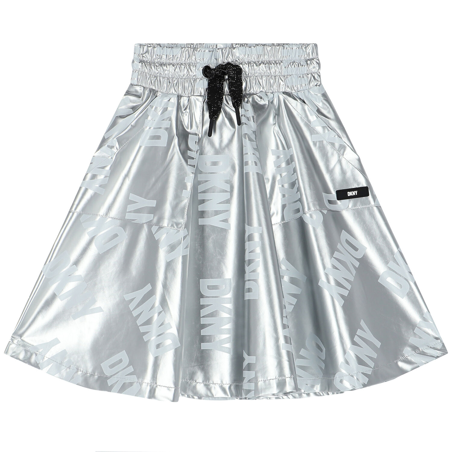Girls Metallic Silver Logo Skirt, 1, hi-res