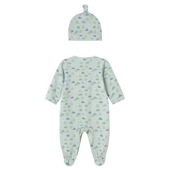 Baby Boys Green Car Print Babygrow & Hat Set