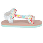 Girls White, Beige & Aqua Logo Sandals, 1, hi-res