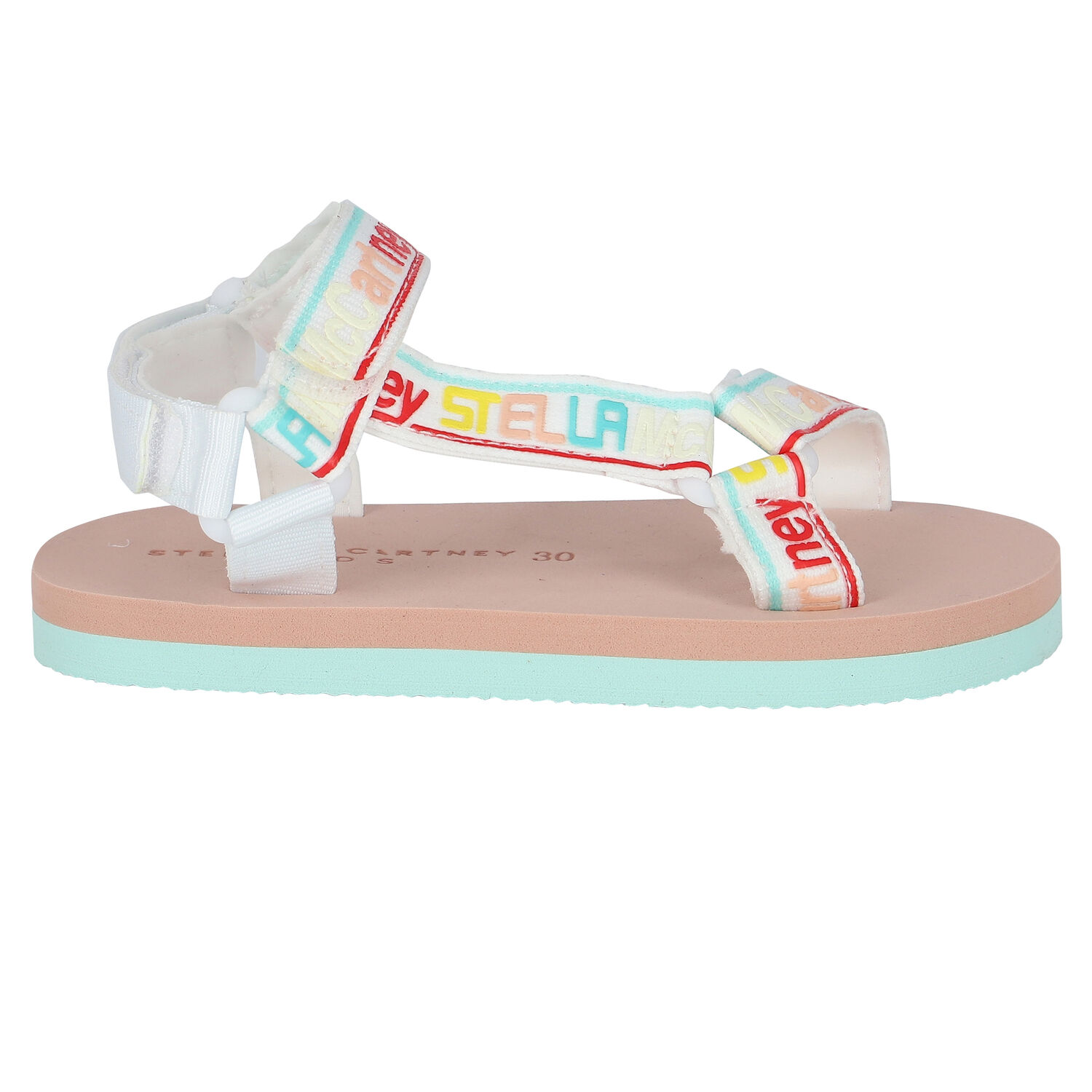 Girls White, Beige & Aqua Logo Sandals, 1, hi-res