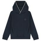 Boys Navy Blue Logo Hooded Top, 1, hi-res