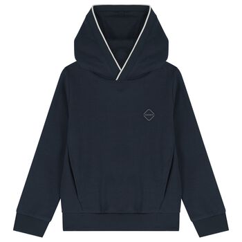 Boys Navy Blue Logo Hooded Top