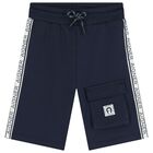 Boys Navy Blue Logo Shorts, 2, hi-res