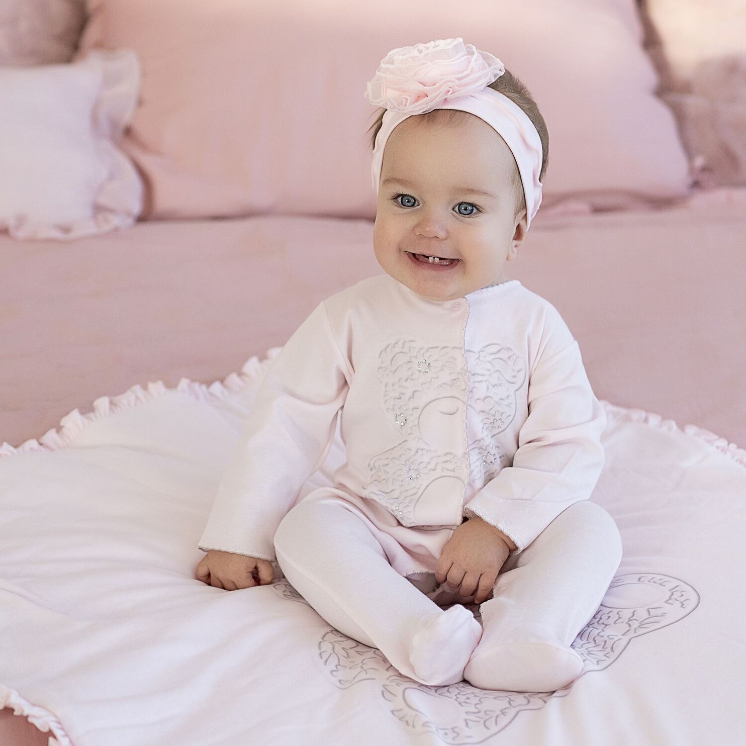 Baby Girls Pink Teddy Bear Babygrow, 2, hi-res