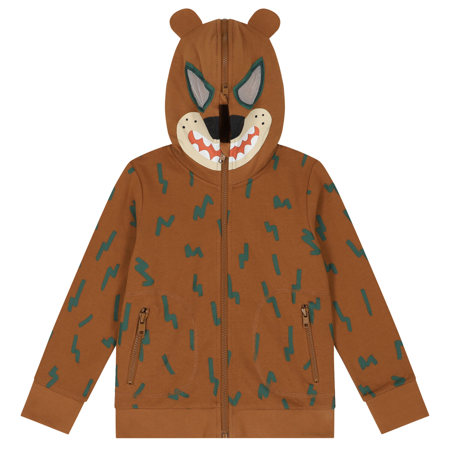 Boys Brown Bear Hooded Zip Up Top, 1, hi-res image number null