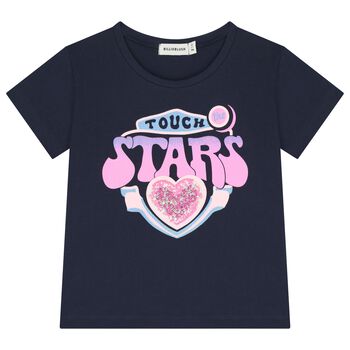 Girls Navy Blue Embellished T-Shirt